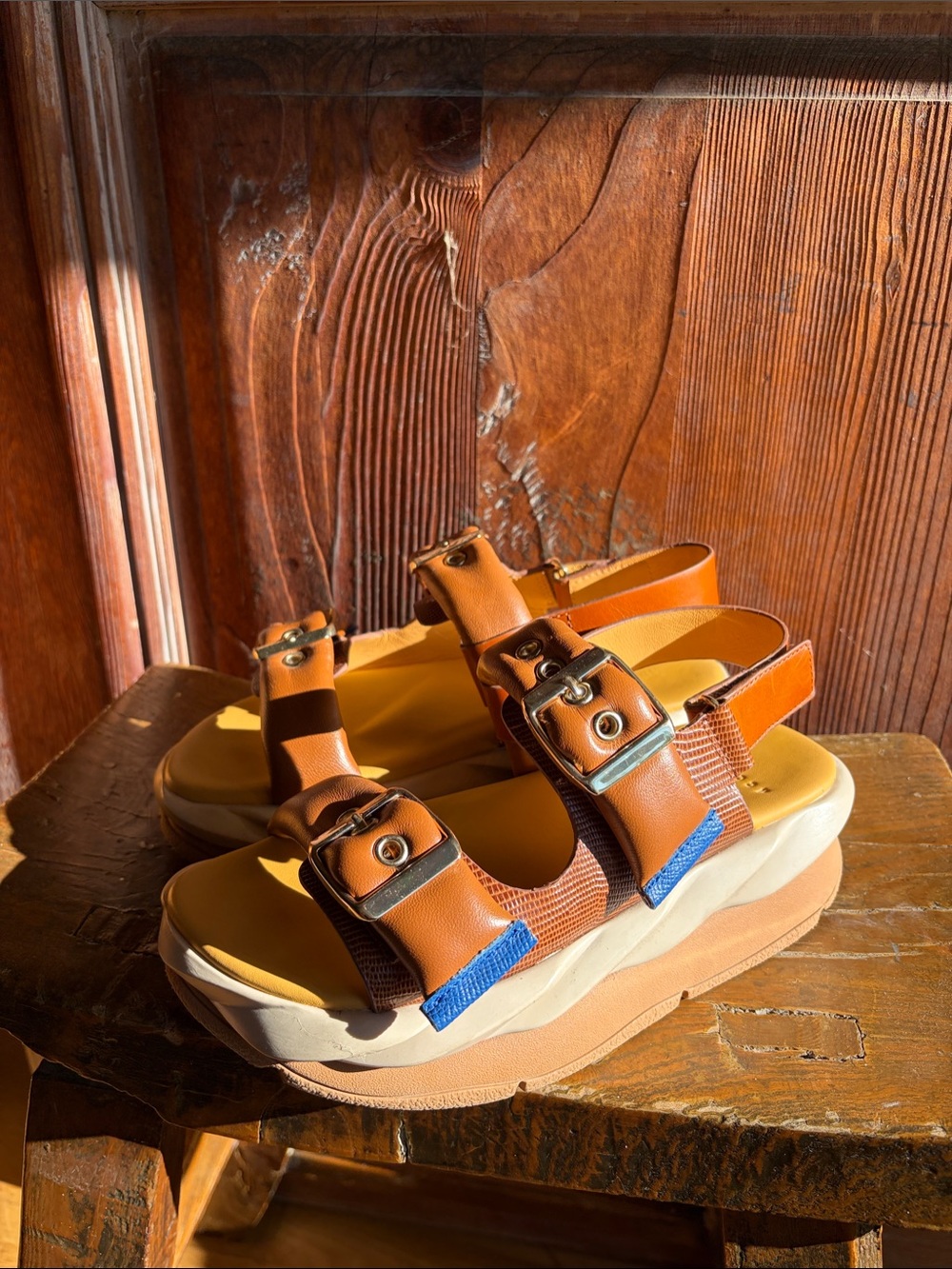 4cccees Mellow Vita, Women's Tan Platform Buckle Sandals - Casual Summer Comfort
